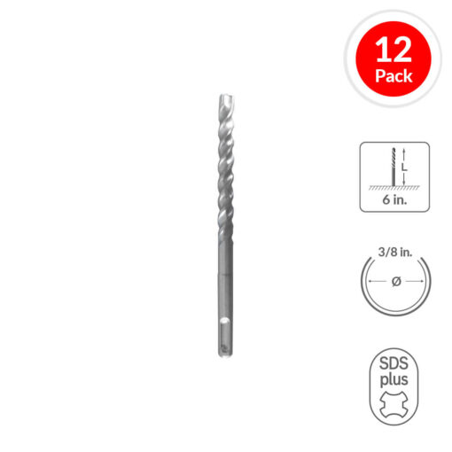 31196 - SABERCUT 3/8 in. x 6 in. SDS PLUS 3-Cutter Carbide Tip Concrete & Rebar Drill Bit (12-Pack)