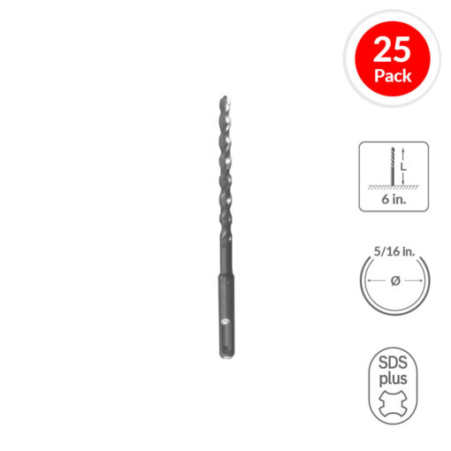31256 - SABERCUT 5/16 in. x 6 in. SDS PLUS 2-Cutter Carbide Tip Concrete Drill Bit (25-Pack)